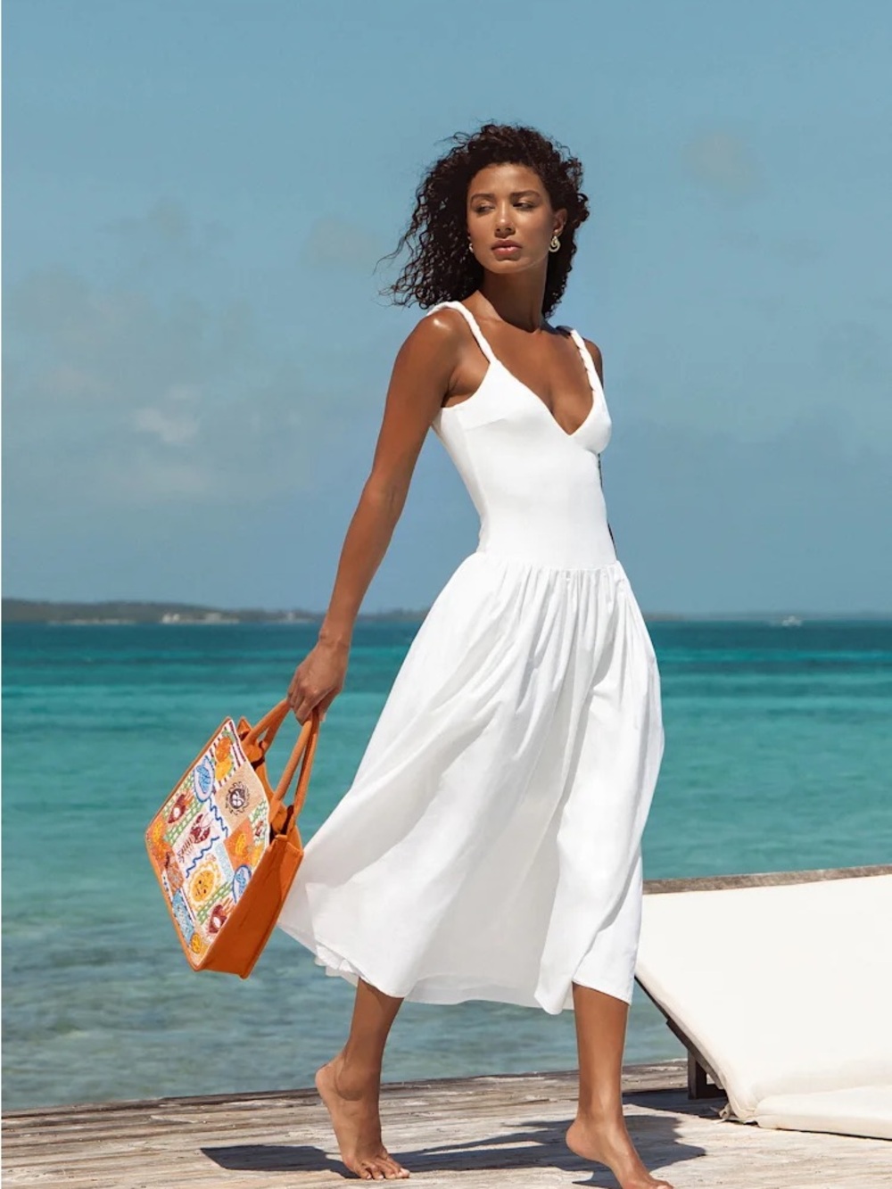 White Spaghetti-Strap Midi Dress - Elegant Summer Sundress